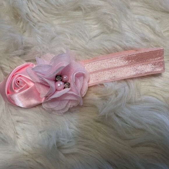 Hand Crafted Other - Double Pink  Flower on FOE Headband    7879  Handmade NWT Boutique